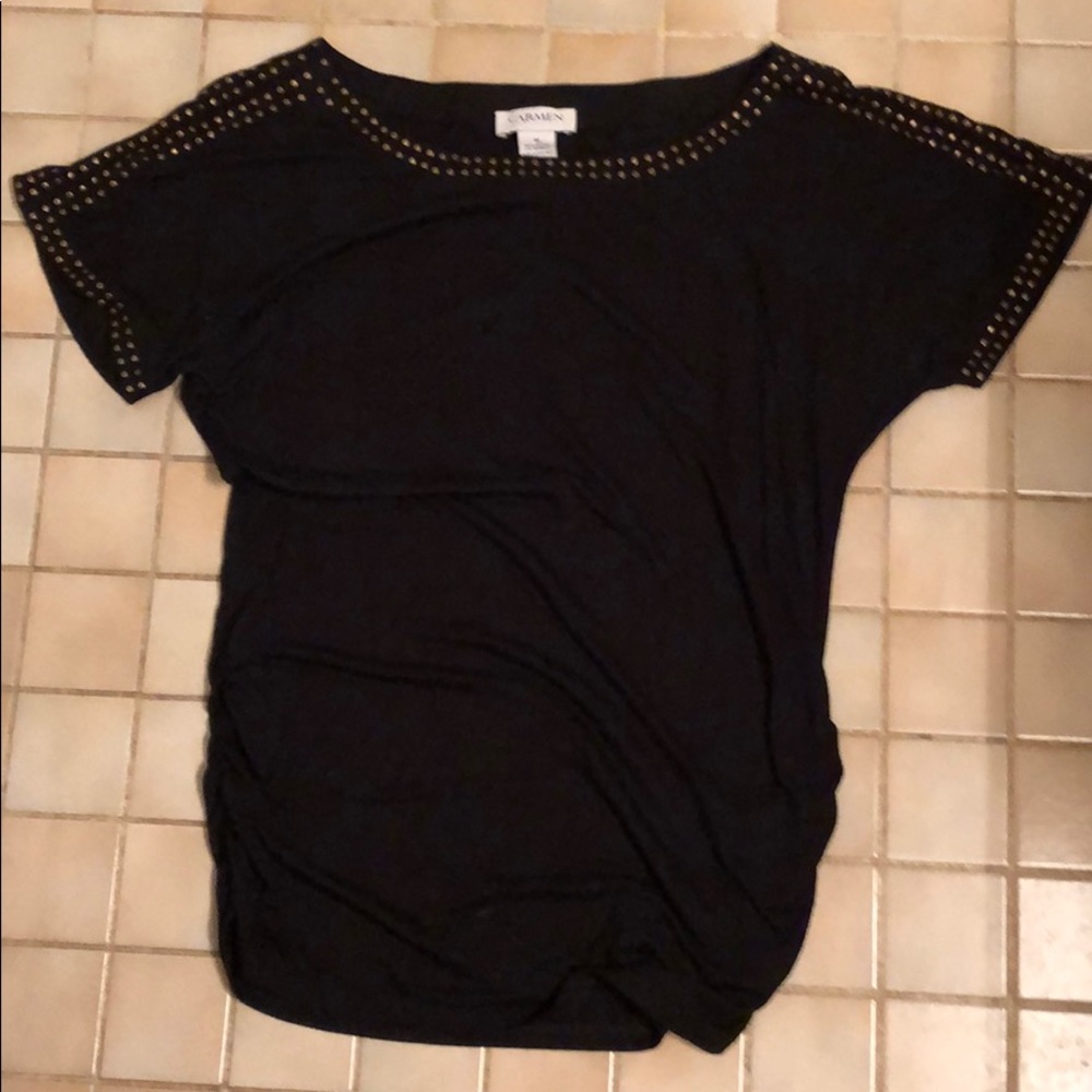 Fun black top with embellished neck